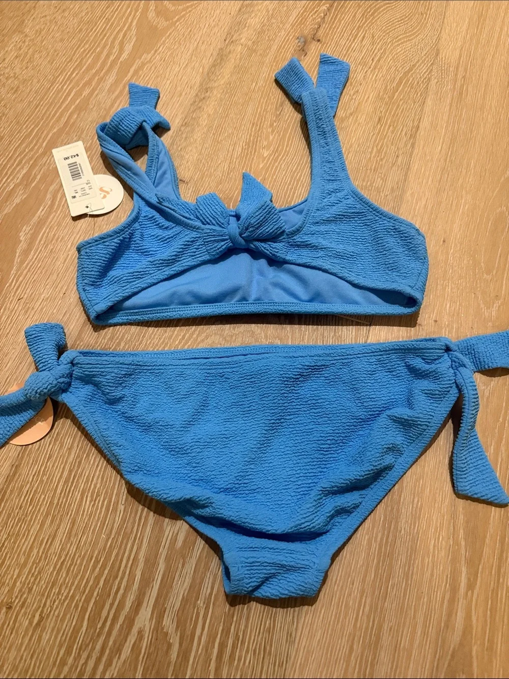 GB Girls Size 12 Blue Textured Tie-Strap Bikini Set